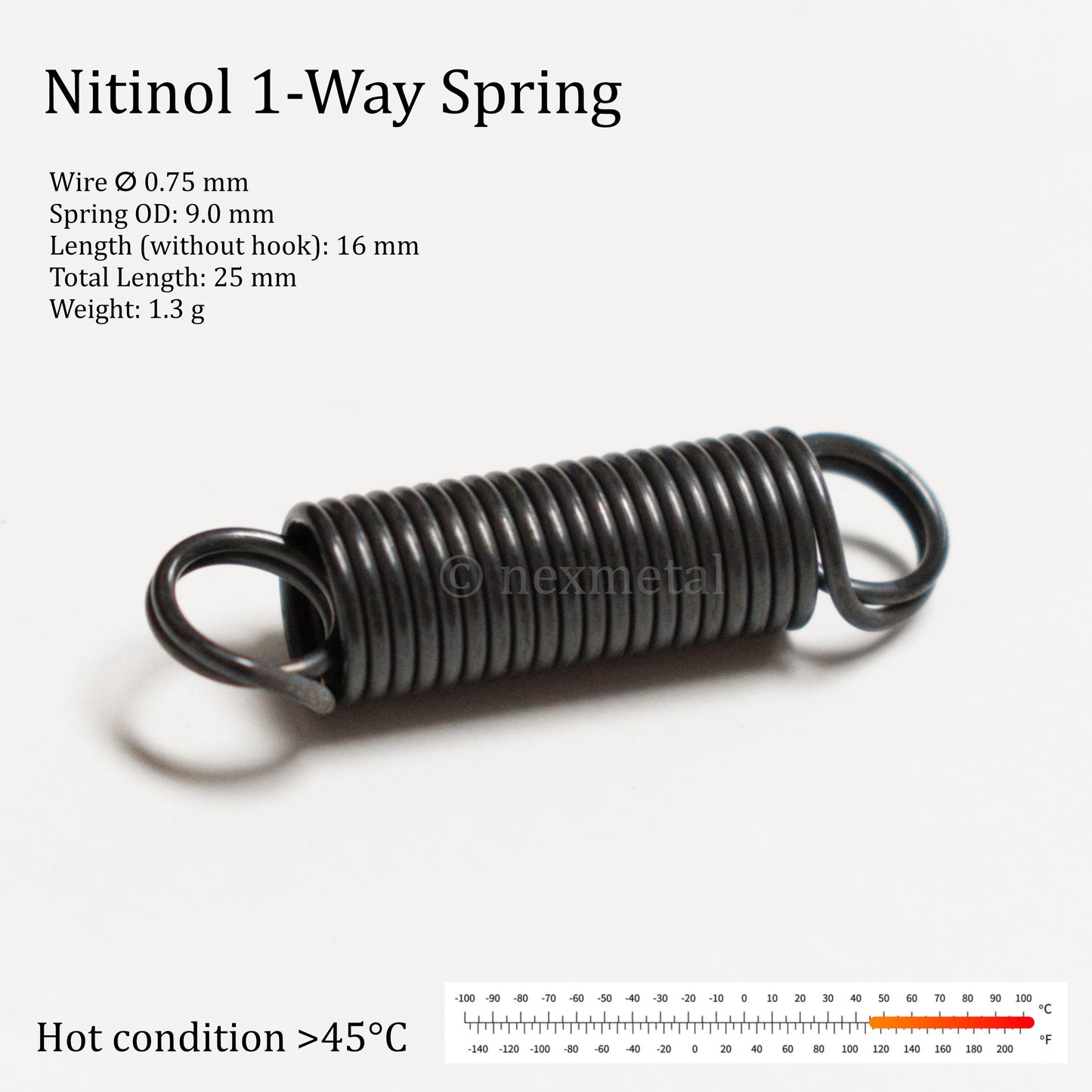 Nitinol SMA Shape Memory Spring 45-60C (113-140F) Activation Temperature