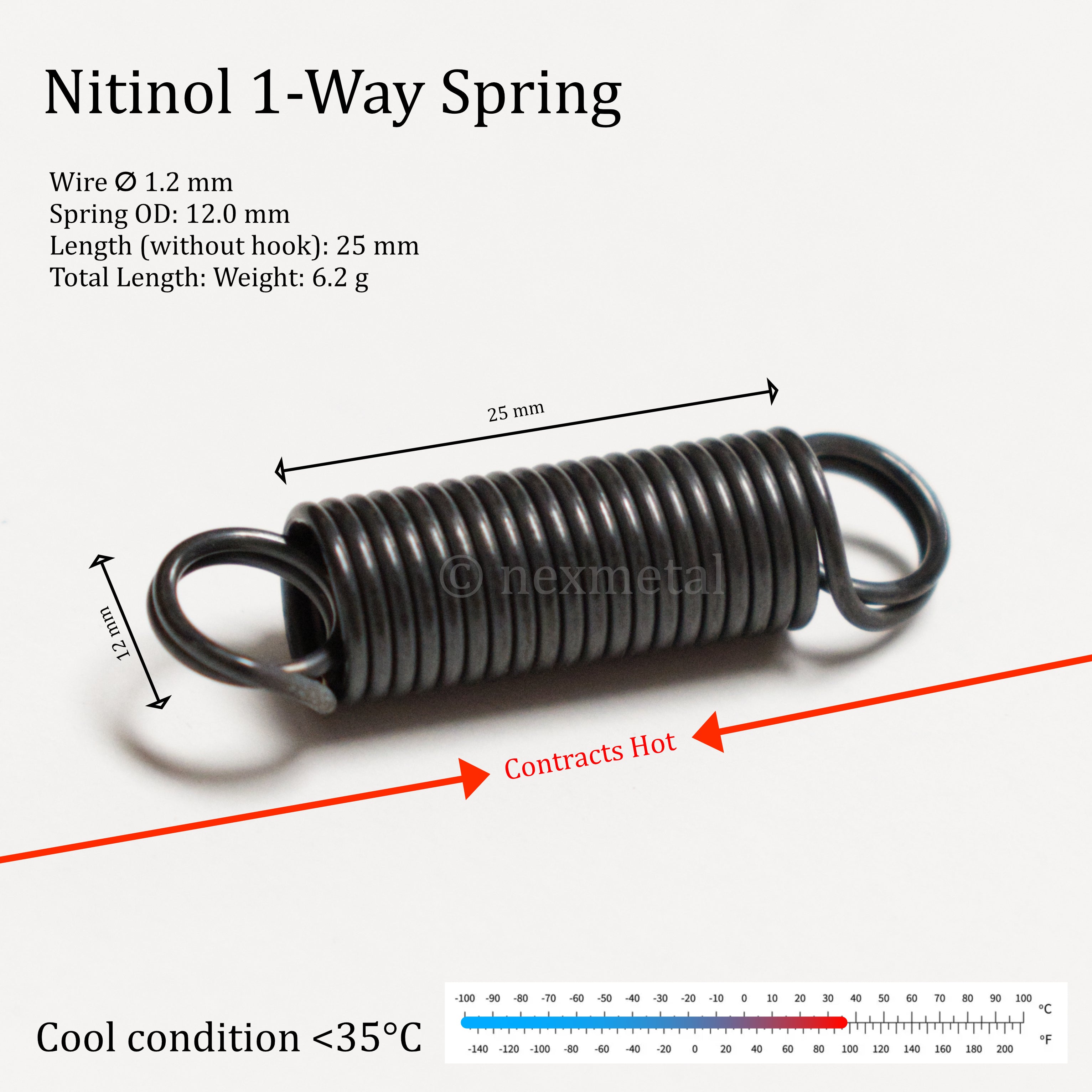Nitinol 1-Way & 2-Way Af45-60C (113-140F) Spring with Hook All Sizes ...